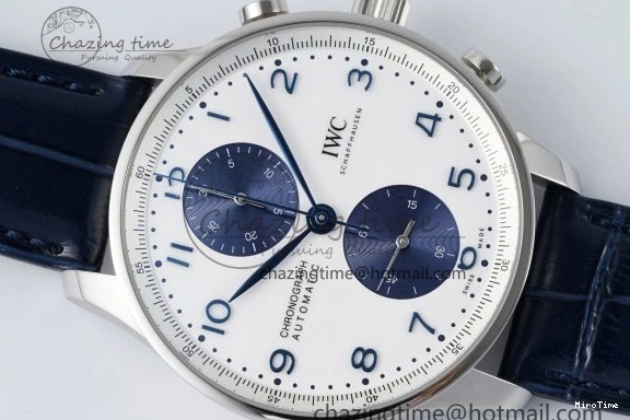 MIROTIME 0205 Portuguese Chrono IW371620 APSF 1:1 Best Edition White Blue Dial on Blue Leather Strap A MultiPurpose 7039